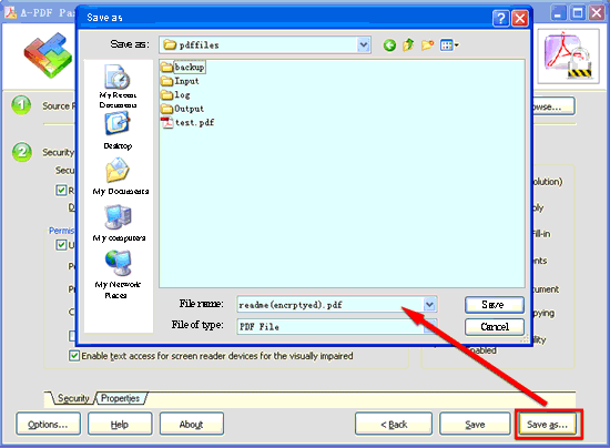 screenshot of A-PDF Password Security